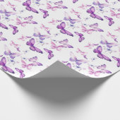 Little Butterfly Schattige Roze Paarse Verjaardags Cadeaupapier (Hoek)