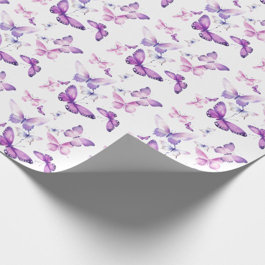 Little Butterfly Schattige Roze Paarse Verjaardags Cadeaupapier (Hoek)
