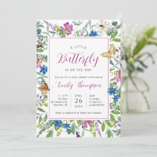 Little Butterfly Spring Wildflower Baby shower Kaart