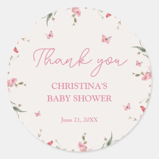 Little Butterfly Waterverf Baby shower dank u Ronde Sticker (Voorkant)