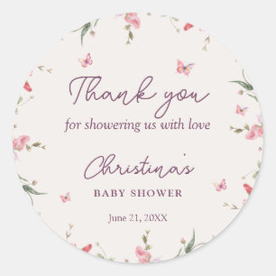 Little Butterfly Waterverf Baby shower dank u Ronde Sticker