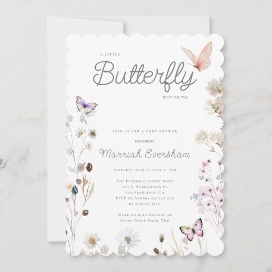 Little Butterfly Wildflower Baby shower Kaart (Voorkant)
