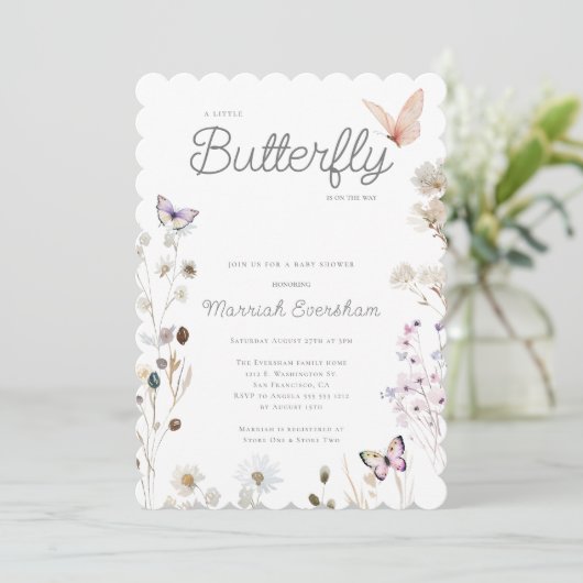 Little Butterfly Wildflower Baby shower Kaart (Staand voorkant)