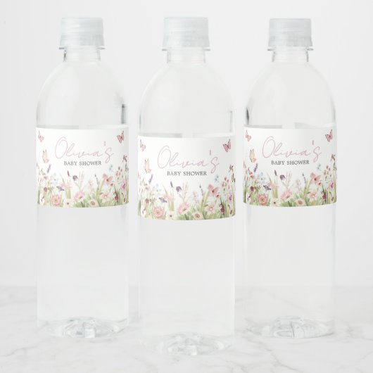 Little Butterfly Wildflower Baby shower Waterfles Etiket (Flessen)