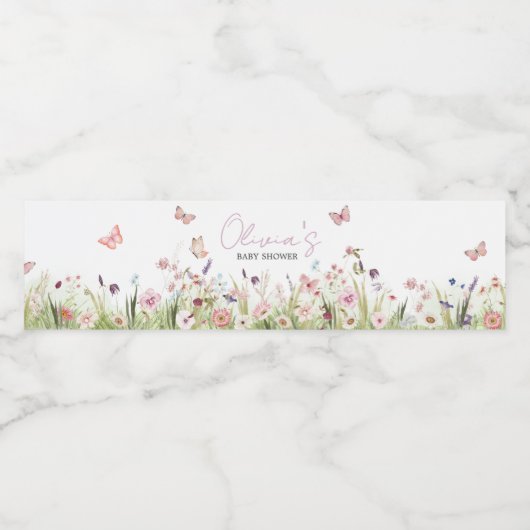 Little Butterfly Wildflower Baby shower Waterfles Etiket (Enkel label)