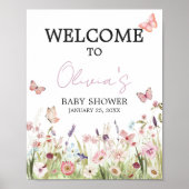 Little Butterfly Wildflower Baby shower Welkom Poster (Voorkant)