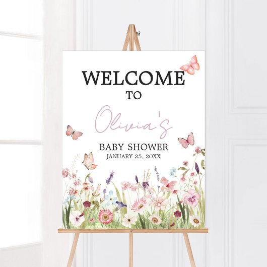 Little Butterfly Wildflower Baby shower Welkom Poster