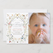 Little Butterfly Wildflower Bee Foto 1e verjaardag Kaart (Voorkant)