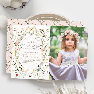 Little Butterfly Wildflower Bee Foto Verjaardag Kaart