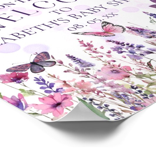 Little Butterfly Wildflowers Baby shower Welkom Poster (Hoek)