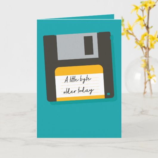 Little Byte Older Floppy Disc Birthday Card Kaart (Gele Bloem)