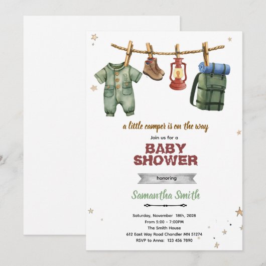 Little Camper Baby Shower Invitation Kaart (Voorkant / Achterkant)
