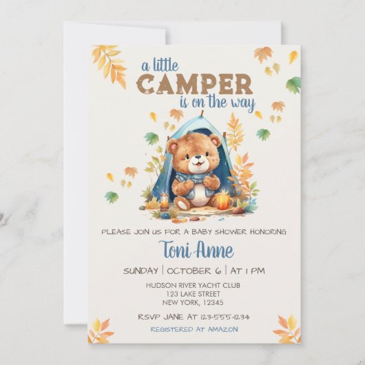 LITTLE CAMPER BLUE WATERVERF BABY SHOWER KAART (Voorkant)