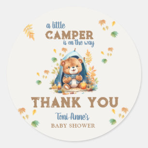 LITTLE CAMPER BLUE WATERVERF BABY SHOWER RONDE STICKER