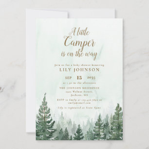 Little Camper Forest All In One QR Baby Shower Kaart