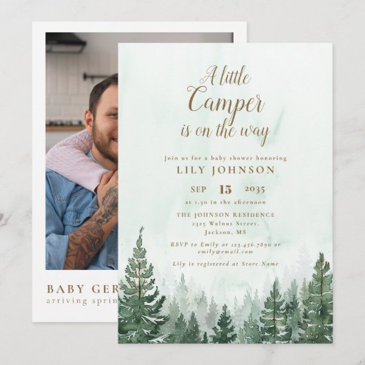 Little Camper Forest Baby Shower Foto QR Code Kaart (Voorkant / Achterkant)