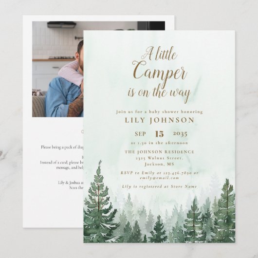 Little Camper Forest Baby Shower Foto QR-code Kaart (Voorkant / Achterkant)