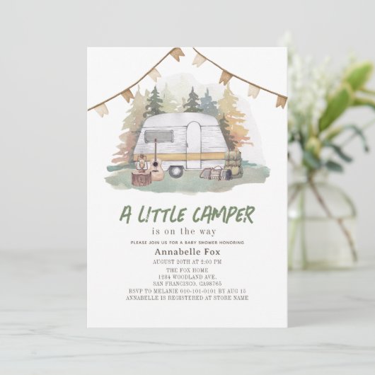 Little Camper Mountain Forest Boy Baby shower Kaart (Staand voorkant)