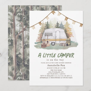 Little Camper Mountain Forest Boy Baby shower Kaart