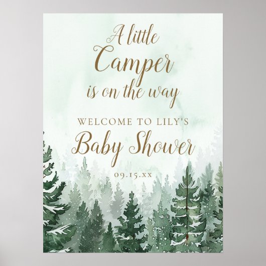 Little Camper Pine Forest Baby shower Welkomstbord Poster (Voorkant)