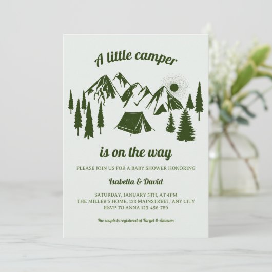 Little Camper Woodland Camping Baby shower Kaart (Staand voorkant)