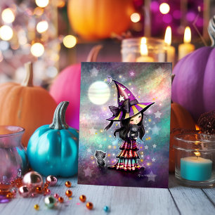 Little Cat Lover Halloween Witch en Black Cats Kaart