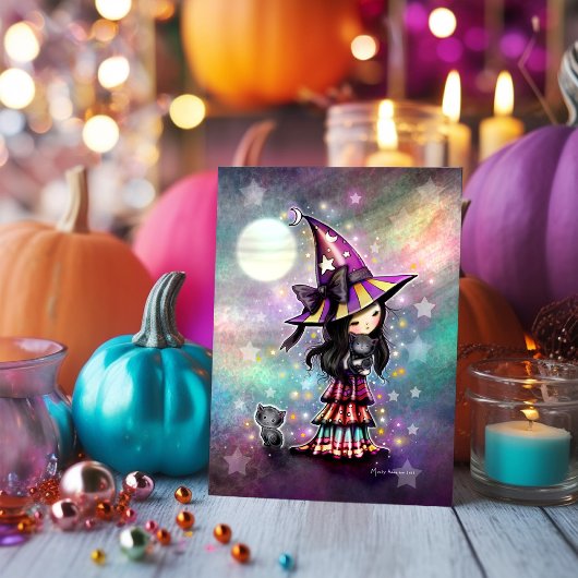Little Cat Lover Halloween Witch en Black Cats Kaart