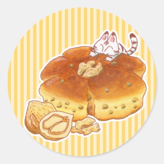 Little Cat & Walnut bread Ronde Sticker (Voorkant)