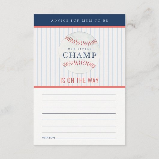 Little Champ Baseball Advice for Mum Baby shower Informatiekaartje (Voorkant)