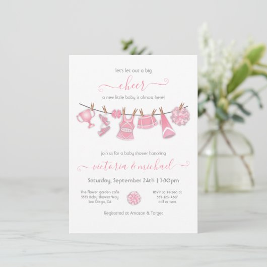Little Cheerleader Baby shower Clothesline Kaart (Staand voorkant)