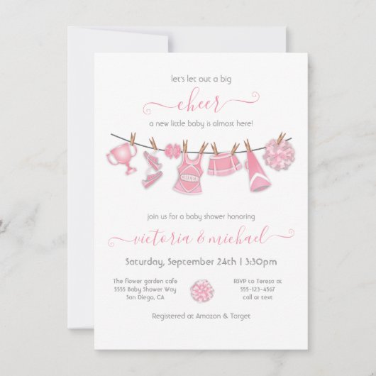 Little Cheerleader Baby shower Clothesline Kaart (Voorkant)