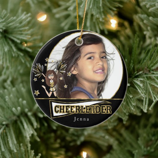 Little Cheerleader 📣- DIY Photo - Black and Gold Keramisch Ornament (Boom)