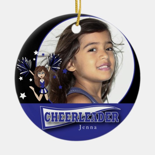 Little Cheerleader - DIY Photo - Dark Blue Keramisch Ornament (Voorkant)
