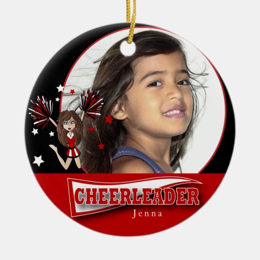 Little Cheerleader - DIY Photo - Dark Red Keramisch Ornament (Voorkant)