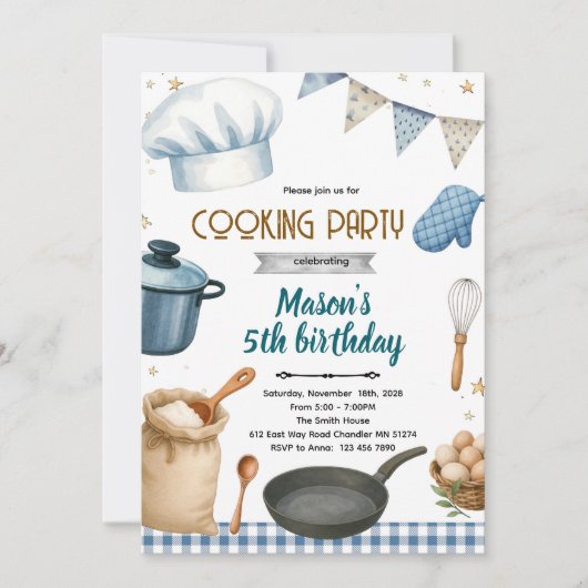 Little Chef cooking baking party invitation Kaart (Voorkant)