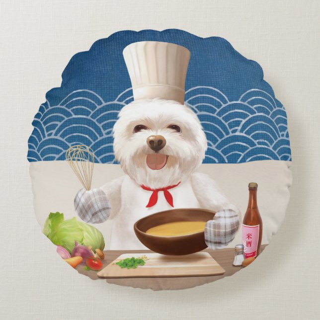Little Chef Dog Rond Kussen (Voorkant)