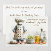Little Chef Girl - 1st Birthday Cooking Fun Kaart (Voorkant / Achterkant)
