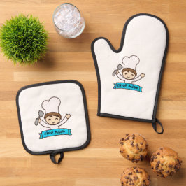 "Little Chef" Kids Grafisch Ovenwant & Pannenlap Set