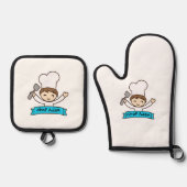 "Little Chef" Kids' Graphic  Ovenwant & Pannenlap Set (Voorkant)