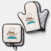 "Little Chef" Kids' Graphic  Ovenwant & Pannenlap Set (Voorkant / Achterkant)