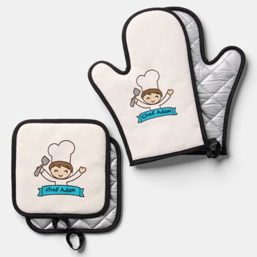 "Little Chef" Kids' Graphic  Ovenwant & Pannenlap Set (Voorkant / Achterkant)