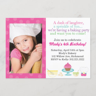 Little Chef's Baking Party Photo Invitation Kaart