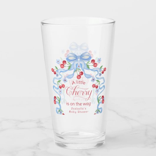Little Cherry Blue Bow Baby shower Glas (Achterkant)