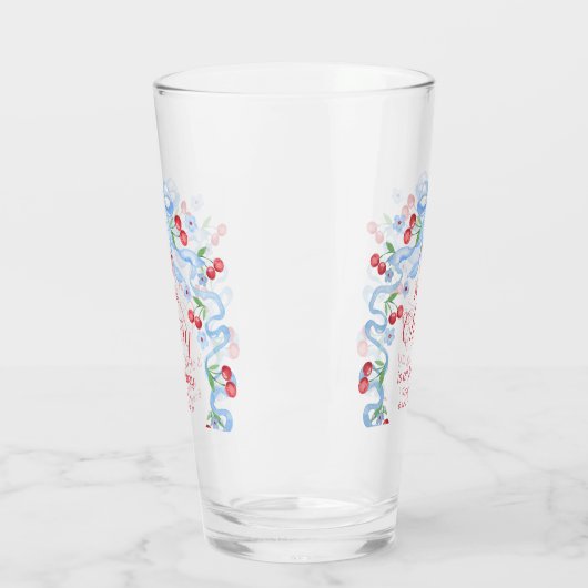 Little Cherry Blue Bow Baby shower Glas (Links)