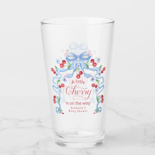 Little Cherry Blue Bow Baby shower Glas (Voorkant)