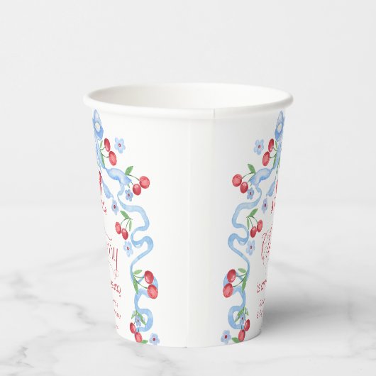 Little Cherry Blue Bow Baby shower Papieren Bekers (Rechts)