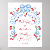 Little Cherry Blue Bow Baby shower Welkom Poster (Voorkant)