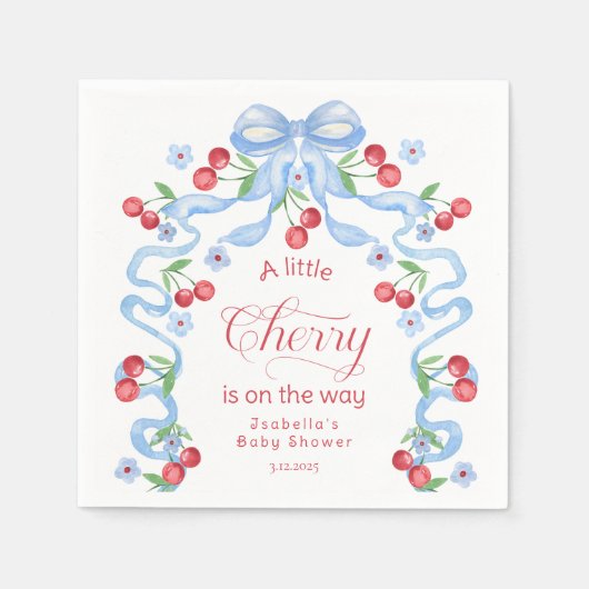Little Cherry Boy Blue Bow Coquette Baby shower Servet (Voorkant)