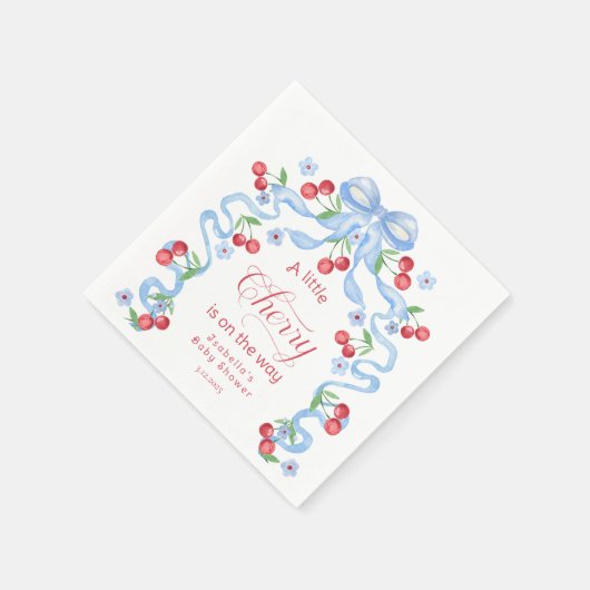 Little Cherry Boy Blue Bow Coquette Baby shower Servet (Hoek)
