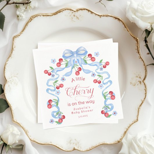 Little Cherry Boy Blue Bow Coquette Baby shower Servet